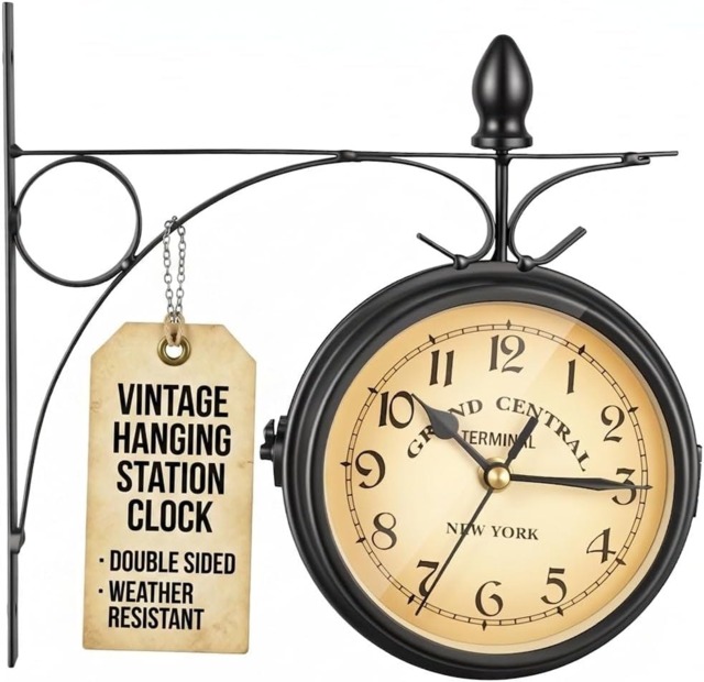 Rackhams My Garden Outdoor Station Clock - Weather Resistant Garden Wall Clock with Metal Bracket, Silent Vintage Hanging Design - image 1