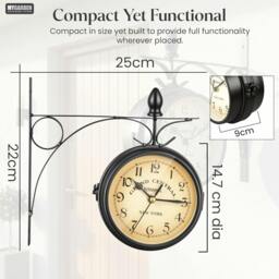 Rackhams My Garden Outdoor Station Clock - Weather Resistant Garden Wall Clock with Metal Bracket, Silent Vintage Hanging Design - thumbnail 2