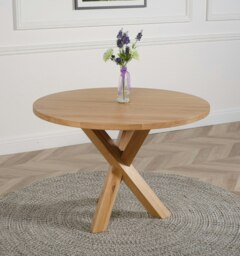 Rackhams Oregon 110cm Round Solid Oak Dining Table - Brown - Matte Laquer - 1