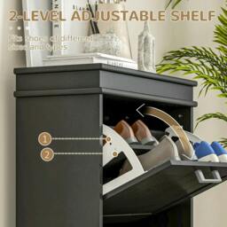 Rackhams Two-Drawer Minimalistic 10-Shoe Cabinet - Black - thumbnail 5
