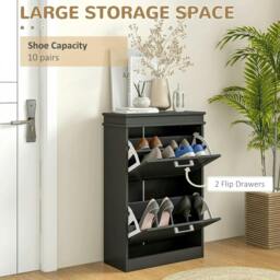 Rackhams Two-Drawer Minimalistic 10-Shoe Cabinet - Black - thumbnail 4