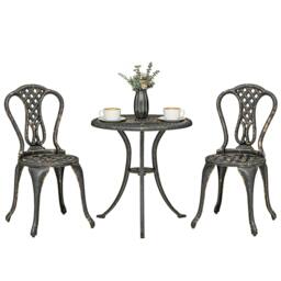 Rackhams Outdoor Bistro Set Cast Aluminium Patio Furniture for 2, Brown - Bronze Tone - 3 - Outdoor Bistro Set - thumbnail 2