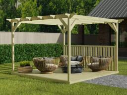Rackhams Square Pergola And Decking Kit With One Side Balustrade - Rustic Brown - 3m x 3m - thumbnail 3
