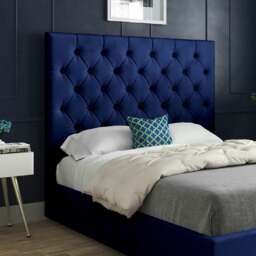 Rackhams Alma Upholstered Soft Velvet Bed Frame - Blue - Blue - King - thumbnail 2
