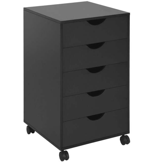 Rackhams 5 Drawer Mobile Filing Cabinet, Vertical File Cabinet, Modern Rolling Office Storage Organizer Cupboard, Black - image 1