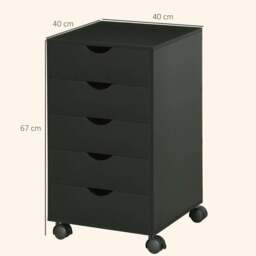Rackhams 5 Drawer Mobile Filing Cabinet, Vertical File Cabinet, Modern Rolling Office Storage Organizer Cupboard, Black - thumbnail 3