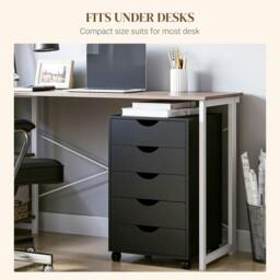 Rackhams 5 Drawer Mobile Filing Cabinet, Vertical File Cabinet, Modern Rolling Office Storage Organizer Cupboard, Black - thumbnail 5