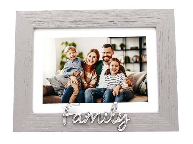 "Rackhams Grey Woodgrain Effect Family Picture Frame with Silver Letters - 6x4"" or 7x5""" - image 1