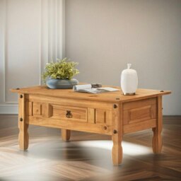Rackhams Solid Pine Coffee Table With Drawer Natural Brown