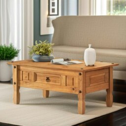 Rackhams Solid Pine Coffee Table With Drawer Natural Brown - thumbnail 3