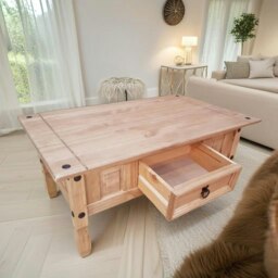 Rackhams Solid Pine Coffee Table With Drawer Natural Brown - thumbnail 5