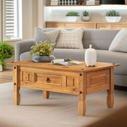 Rackhams Solid Pine Coffee Table With Drawer Natural Brown - thumbnail 4