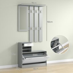Rackhams Hallway Furniture Set with Shoe Cabinet, Coat Rack and Mirror, Grey - thumbnail 4