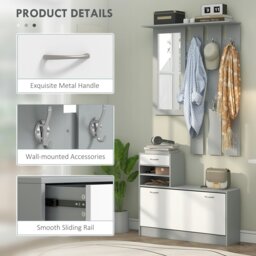 Rackhams Hallway Furniture Set with Shoe Cabinet, Coat Rack and Mirror, Grey - thumbnail 6