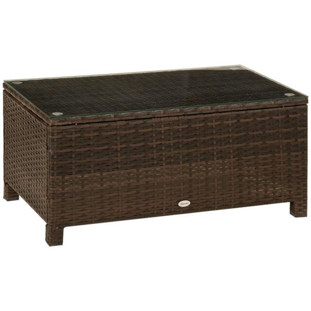 Rackhams PE Rattan Garden Coffee Table with Glass Table Top - Brown - image 1