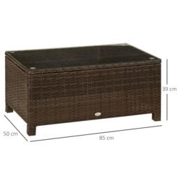 Rackhams PE Rattan Garden Coffee Table with Glass Table Top - Brown - thumbnail 3