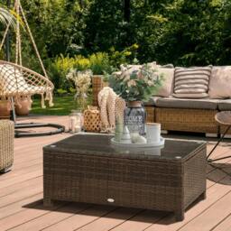 Rackhams PE Rattan Garden Coffee Table with Glass Table Top - Brown - thumbnail 2