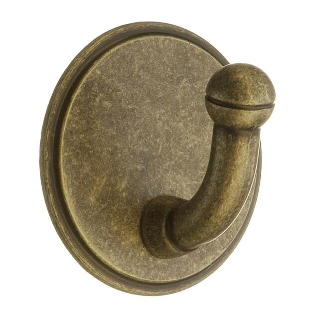 Rackhams Antique Brass Finish Single Hook (48 x 48mm) Self Adhesive Bathroom Wall Mounted