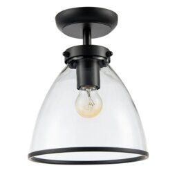 Rackhams Industrial Style Matte Black Ceiling Lamp Fitting with Transparent Glass Shade - thumbnail 1