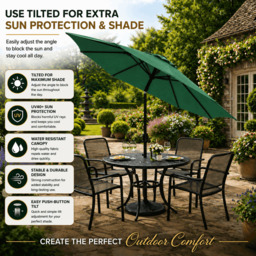 Rackhams Garden Parasol Solar LED 2.7M ,Tilting Table Umbrella with Crank Handle, Protection UV40, Includes Parasol Cover- Green - thumbnail 6