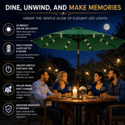 Rackhams Garden Parasol Solar LED 2.7M ,Tilting Table Umbrella with Crank Handle, Protection UV40, Includes Parasol Cover- Green - thumbnail 4