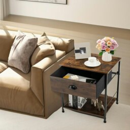 Rackhams Set Of 2 Industrial Bedside Nightstand Tables With Drawer Brown - thumbnail 4
