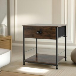 Rackhams Set Of 2 Industrial Bedside Nightstand Tables With Drawer Brown - thumbnail 3