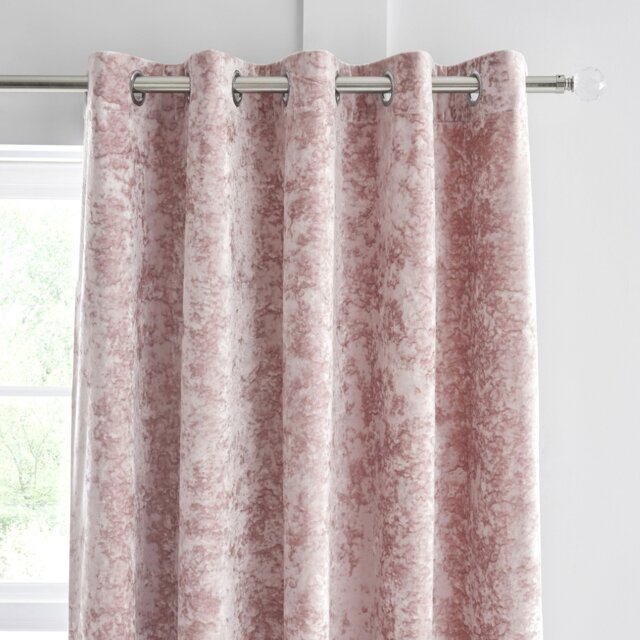 Rackhams Crushed Velvet Lined Eyelet Curtains - 90x90 Inch - Blush Pink - image 1
