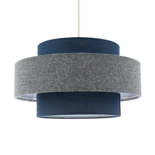 Rackhams Modern Navy Blue Herringbone Linen Triple Tier Design Pendant Shade - image 1