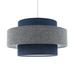 Rackhams Modern Navy Blue Herringbone Linen Triple Tier Design Pendant Shade