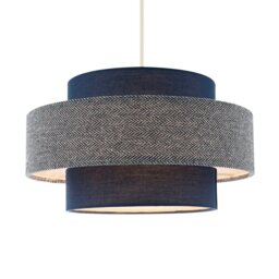 Rackhams Modern Navy Blue Herringbone Linen Triple Tier Design Pendant Shade - thumbnail 2