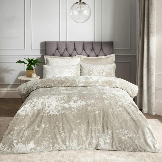 Rackhams Crushed Velvet Duvet Cover Set - Natural - Super King - image 1