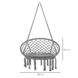 Rackhams Outdoor Cotton-Polyester Blend Macrame Hanging Rope Chair with Cushion, Portable Garden Chair with Fringe Tassels for Patio, Deck, Tree, Grey - thumbnail 3
