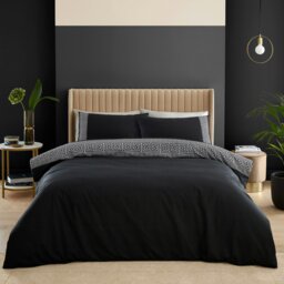 Rackhams Artemis Greek Key Reversible Duvet Cover Set - Black - Double - thumbnail 1