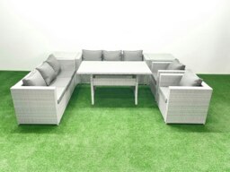 Rackhams Rattan Garden Furniture Set Outdoor 8 Seater Patio Dinin g Sofa Sets with Dining Table 2 Chairs 2 Side Tables Light Grey Mixed - thumbnail 2