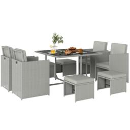 Rackhams 8 Seater Cube Rattan Garden Dining Set with Cushions, Light Grey - thumbnail 2