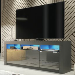 Rackhams Spacious 160cm TV Unit & Cabinet with Grey High Gloss Doors - 160 cm - 1 -  MDF/Chipboard