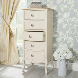 Rackhams Juliette Tallboy 5 Drawer with Crystal Handles French Style Bedroom Chest - Champagne, Cream - thumbnail 2