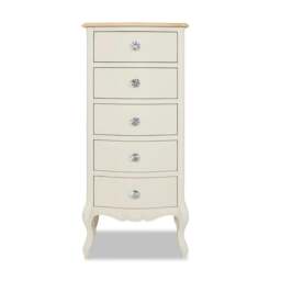 Rackhams Juliette Tallboy 5 Drawer with Crystal Handles French Style Bedroom Chest - Champagne, Cream - thumbnail 4