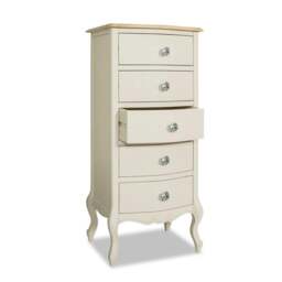 Rackhams Juliette Tallboy 5 Drawer with Crystal Handles French Style Bedroom Chest - Champagne, Cream - thumbnail 5