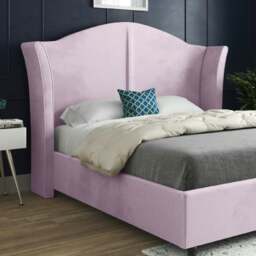 Rackhams Zampa Curved Top Curved Winged Upholstered Soft Velvet Bed Frame - Pink - Pink - King - thumbnail 2
