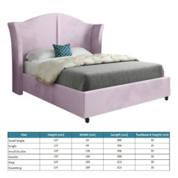 Rackhams Zampa Curved Top Curved Winged Upholstered Soft Velvet Bed Frame - Pink - Pink - King - thumbnail 4
