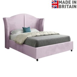 Rackhams Zampa Curved Top Curved Winged Upholstered Soft Velvet Bed Frame - Pink - Pink - King - thumbnail 6