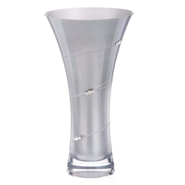Rackhams Metallic Silver Trumpet Flared Vase Adorned with Swarovski Crystals - 25cm
