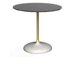 Rackhams Swan Circular Dining Table with Concrete Base - Concrete - Brass - Black Glass - thumbnail 1
