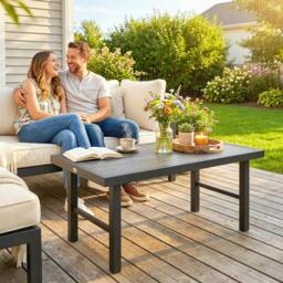 Rackhams Garden Coffee Table with SPC Woodgrain Tabletop, Dark Grey - 1 - 100L x 52W x 46H cm - 52.0 - thumbnail 1