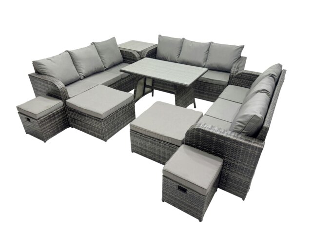 Rackhams Garden Rattan Outdoor Furniture Set 13 Seater with 3 Seater Sofa 4 Stools Side Table Dark Grey - image 1