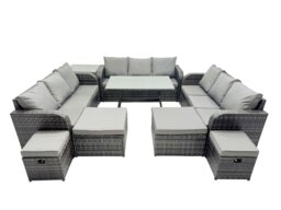 Rackhams Garden Rattan Outdoor Furniture Set 13 Seater with 3 Seater Sofa 4 Stools Side Table Dark Grey - thumbnail 2