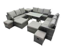 Rackhams Garden Rattan Outdoor Furniture Set 13 Seater with 3 Seater Sofa 4 Stools Side Table Dark Grey - thumbnail 1