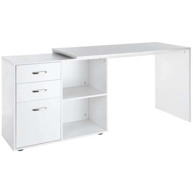 Rackhams L Shaped Computer Desk, Reversible Home Office Desk with Drawers, File Cabinet and Storage Shelves, Study Table, 117 x 83.5 x 76cm, White - image 1